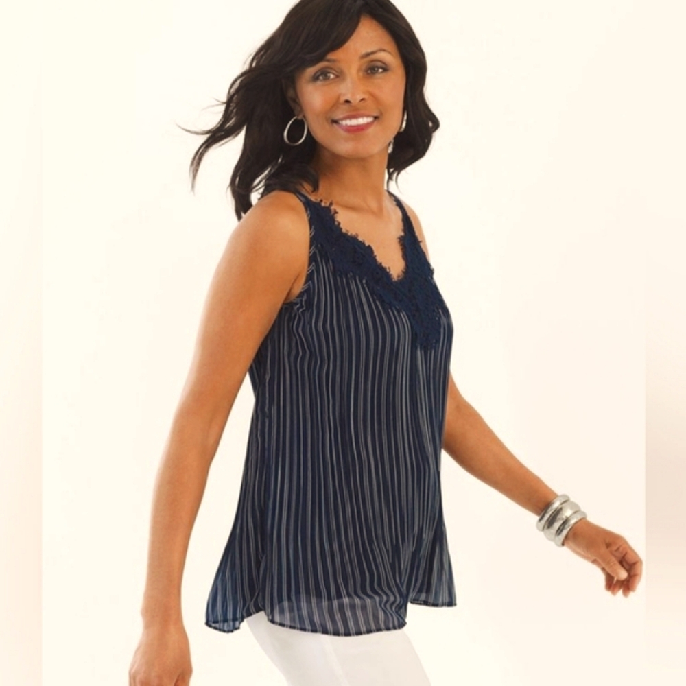 Chico's Reversible Striped Lace Tank